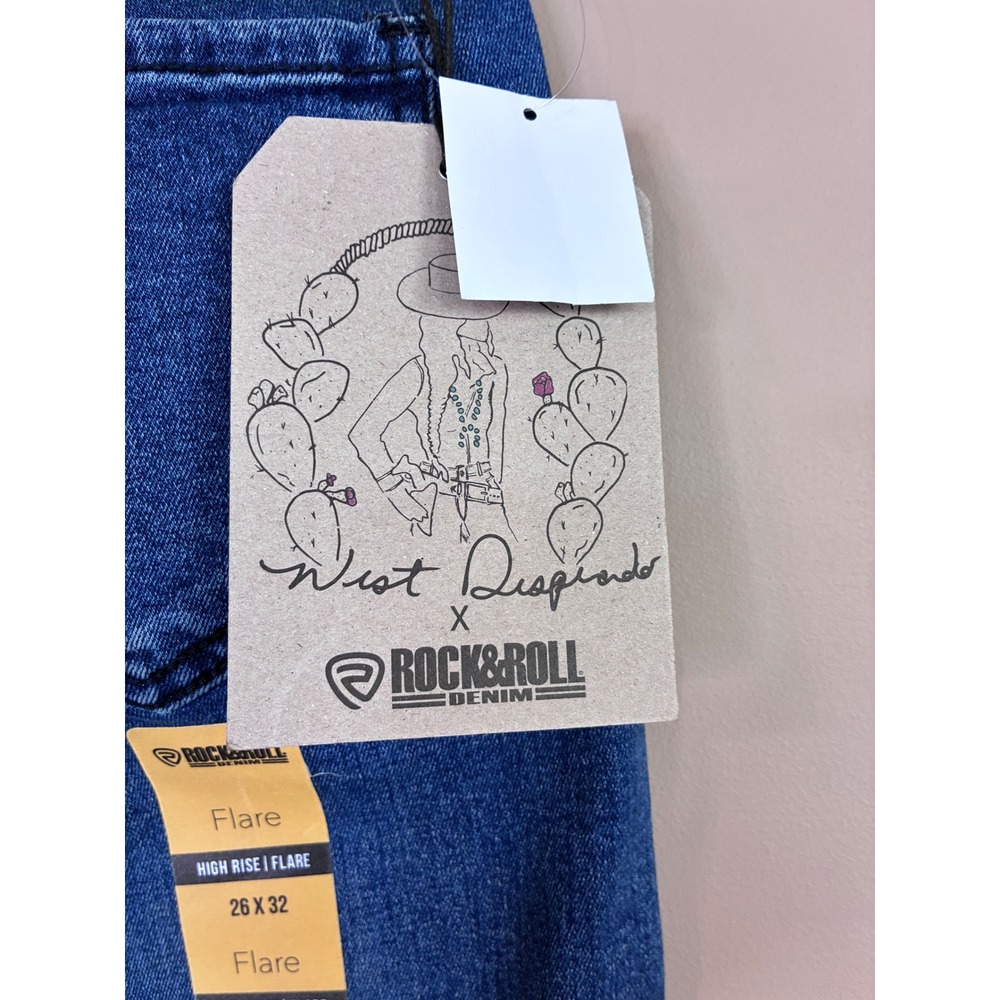 Rock & Roll Denim Womens High Rise Flare Jeans Blue Wash W26 L32 NWT - Picture 9 of 12